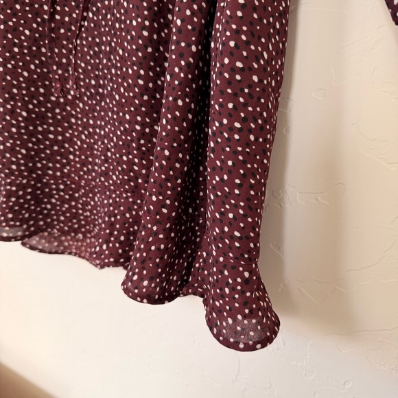 Abercrombie & Fitch Burgundy Polka Dot Button Front Ruffle Shirt Dress Size S - Picture 15 of 15